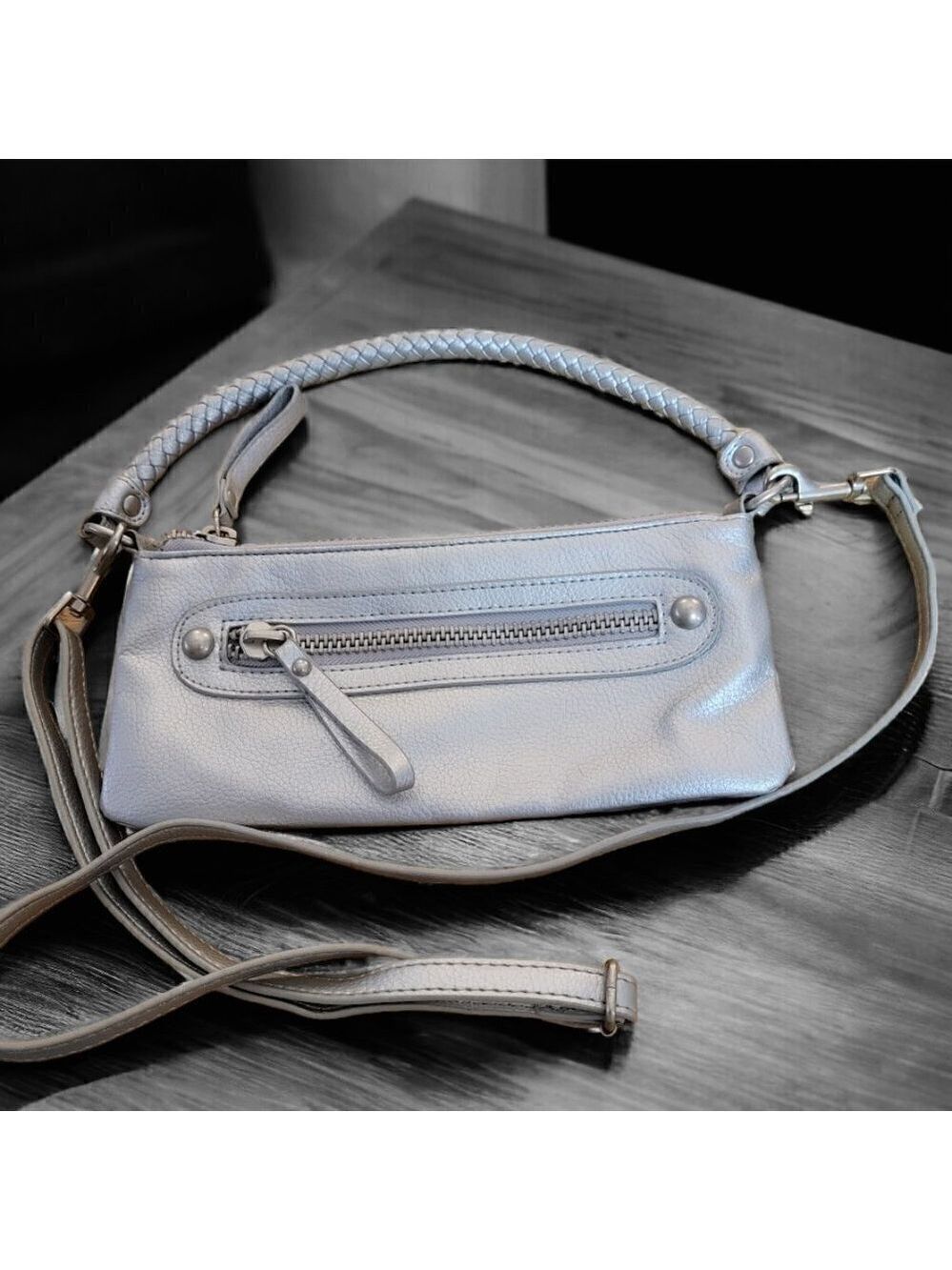 Hollywood Intuition by Jaye Hersh Silver Moto Wristlet/Clutch/Crossbody Bag